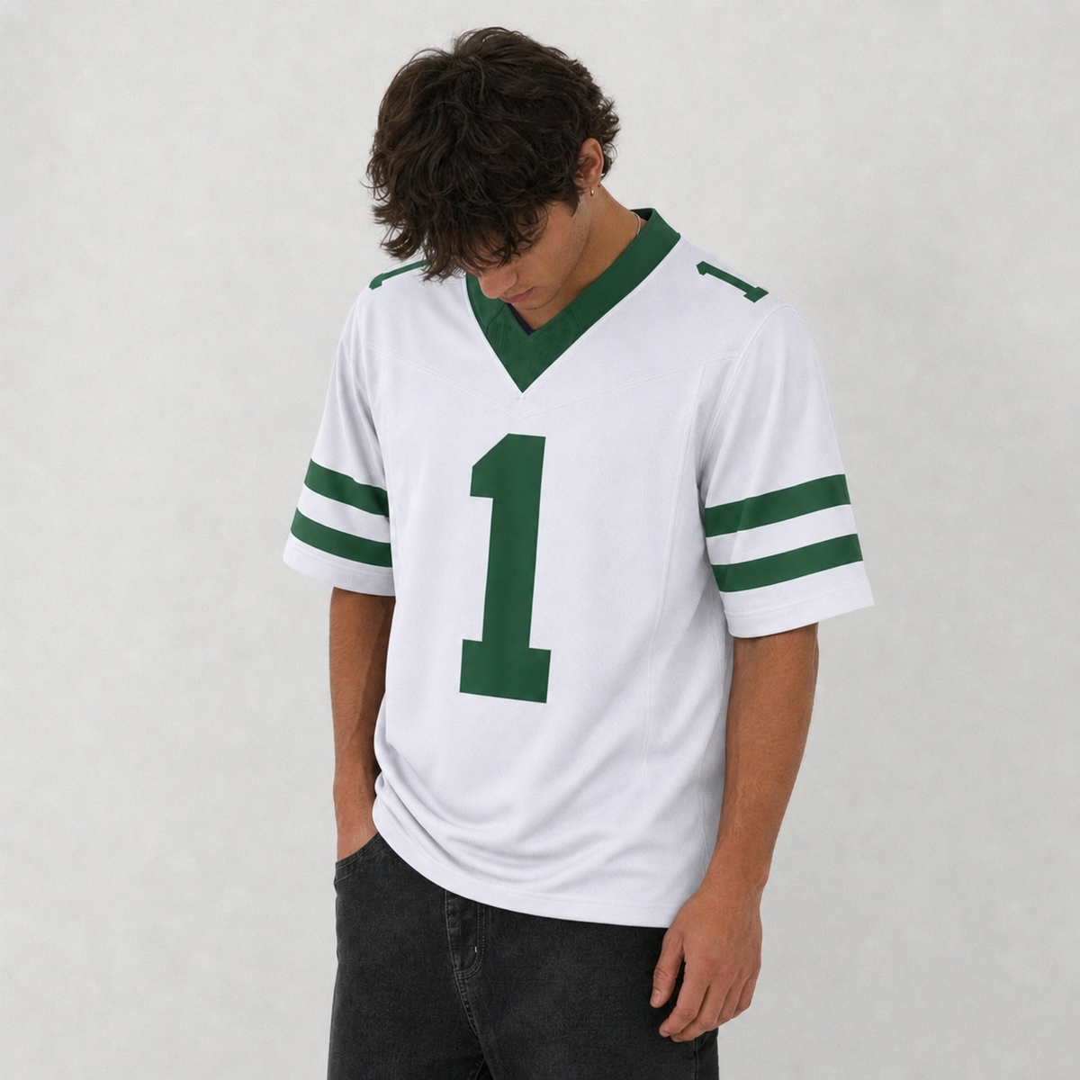 NYJ White Football Jersey Number 1 Custom Name and Number