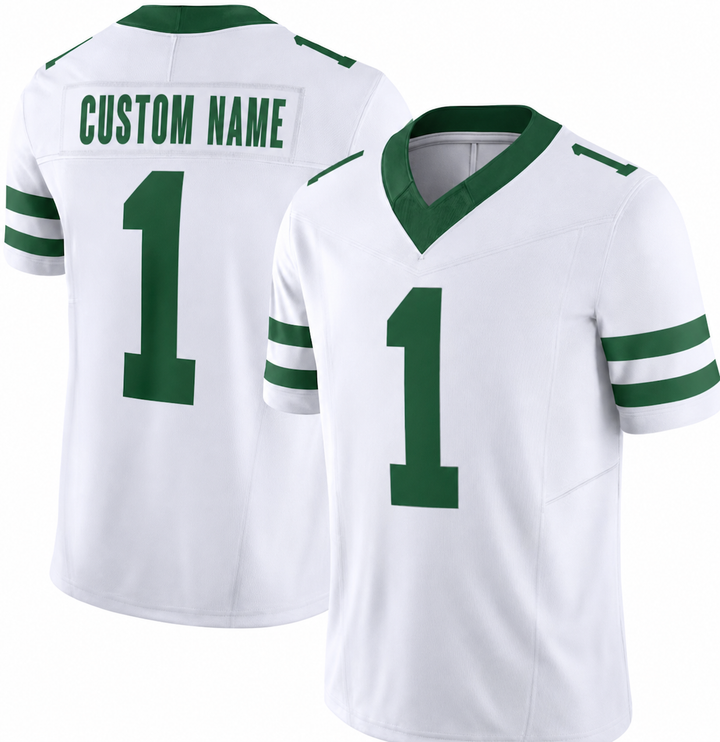 NYJ White Football Jersey Number 1 Custom Name and Number