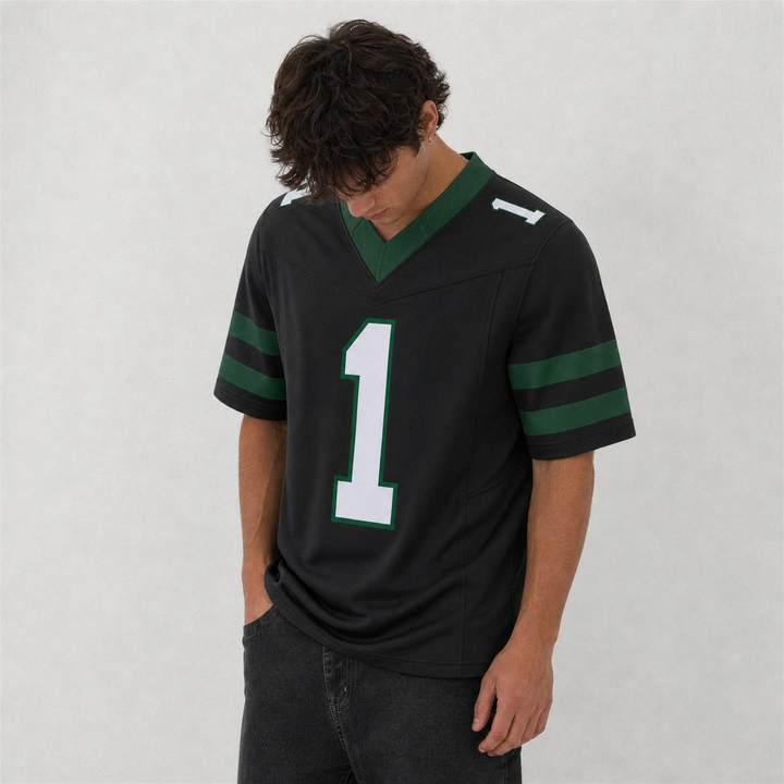 NYJ Black Football Jersey Number 1 Custom Name and Number