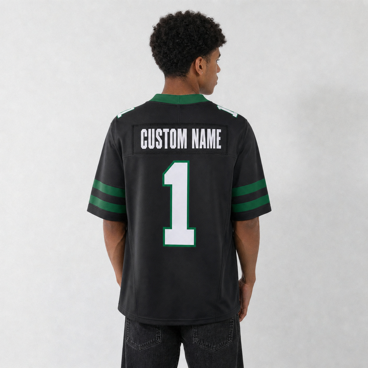 NYJ Black Football Jersey Number 1 Custom Name and Number