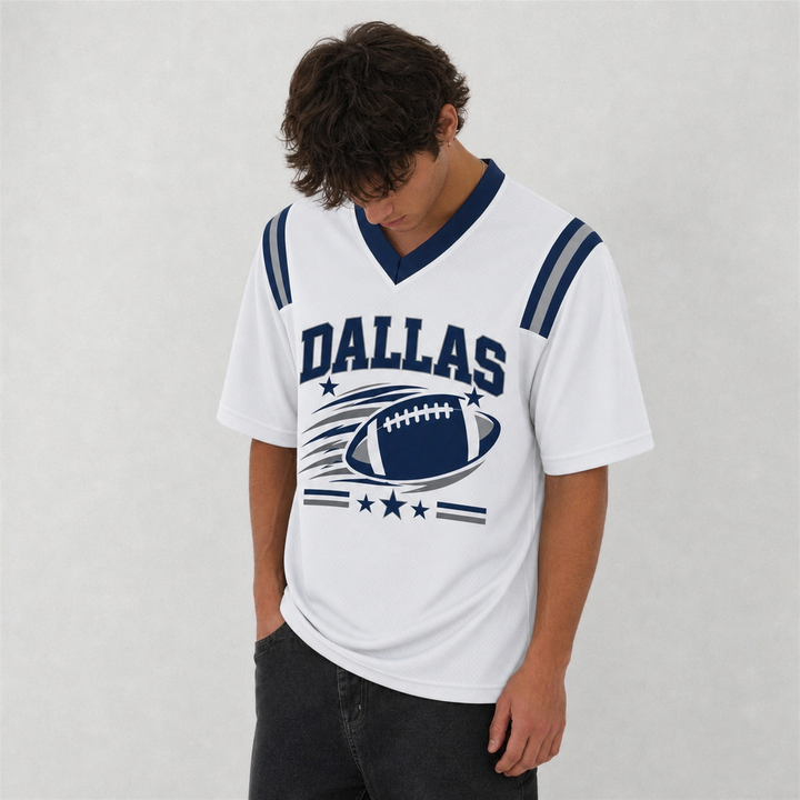 DAL White Football Jersey Dallas Game Day Graphic Shirt