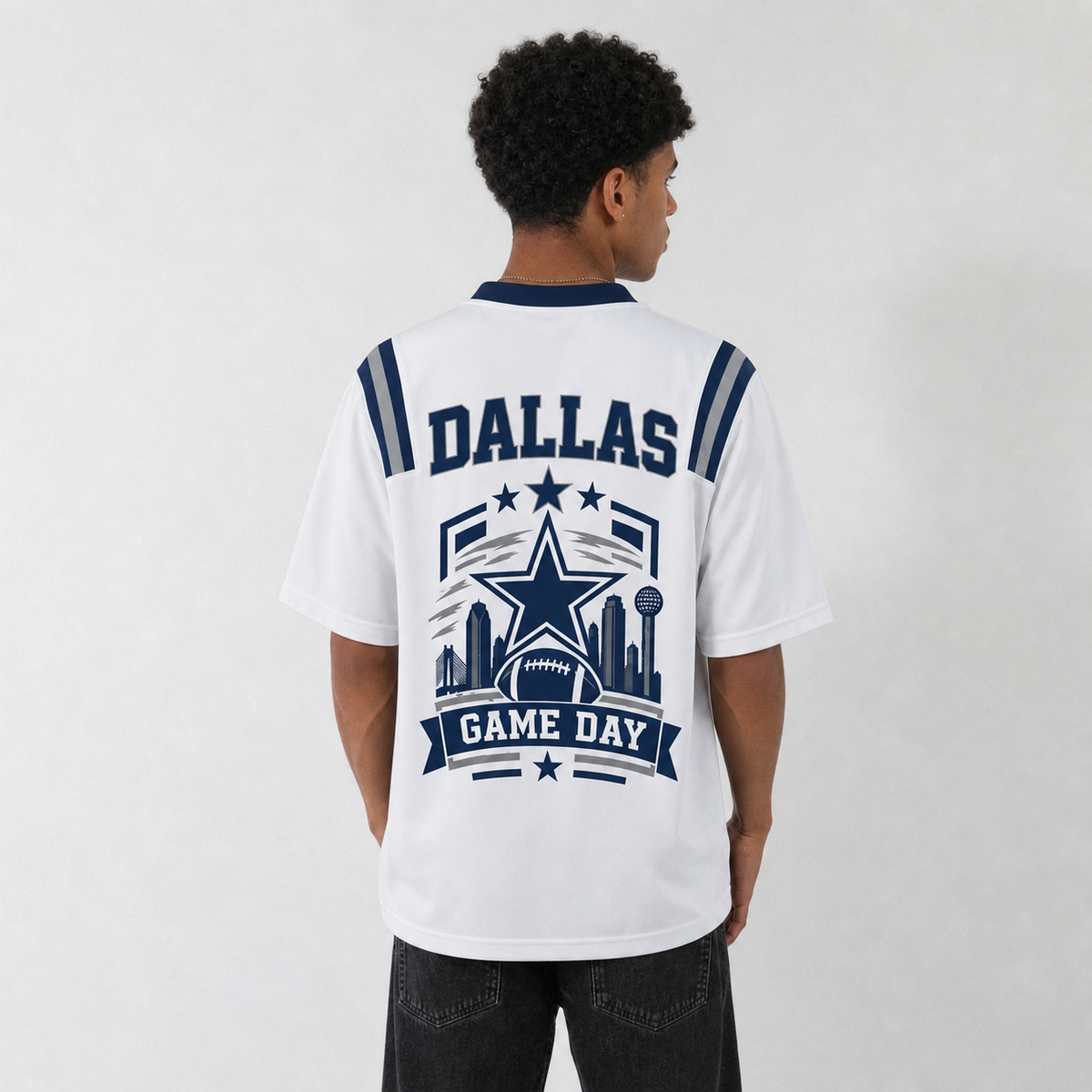 DAL White Football Jersey Dallas Game Day Graphic Shirt