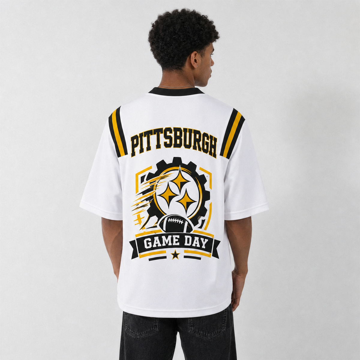 PIT White Football Jersey Pittsburgh Game Day Graphic Shirt