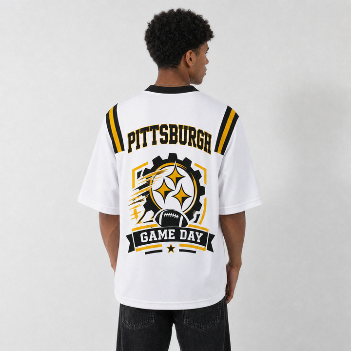PIT White Football Jersey Pittsburgh Game Day Graphic Shirt