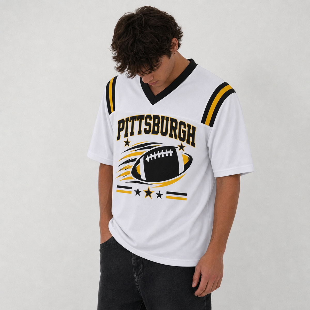 PIT White Football Jersey Pittsburgh Game Day Graphic Shirt
