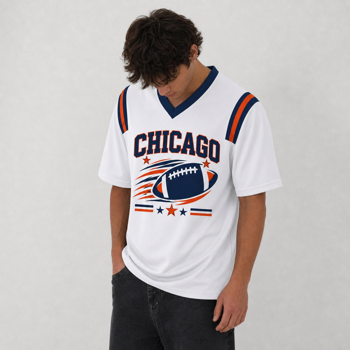 CHI White Football Jersey Chicago Game Day Graphic Shirt