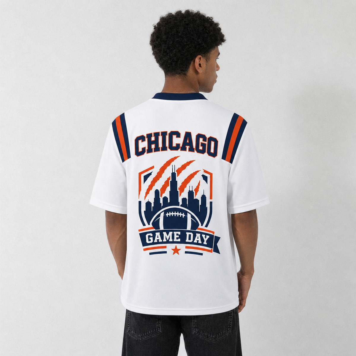 CHI White Football Jersey Chicago Game Day Graphic Shirt