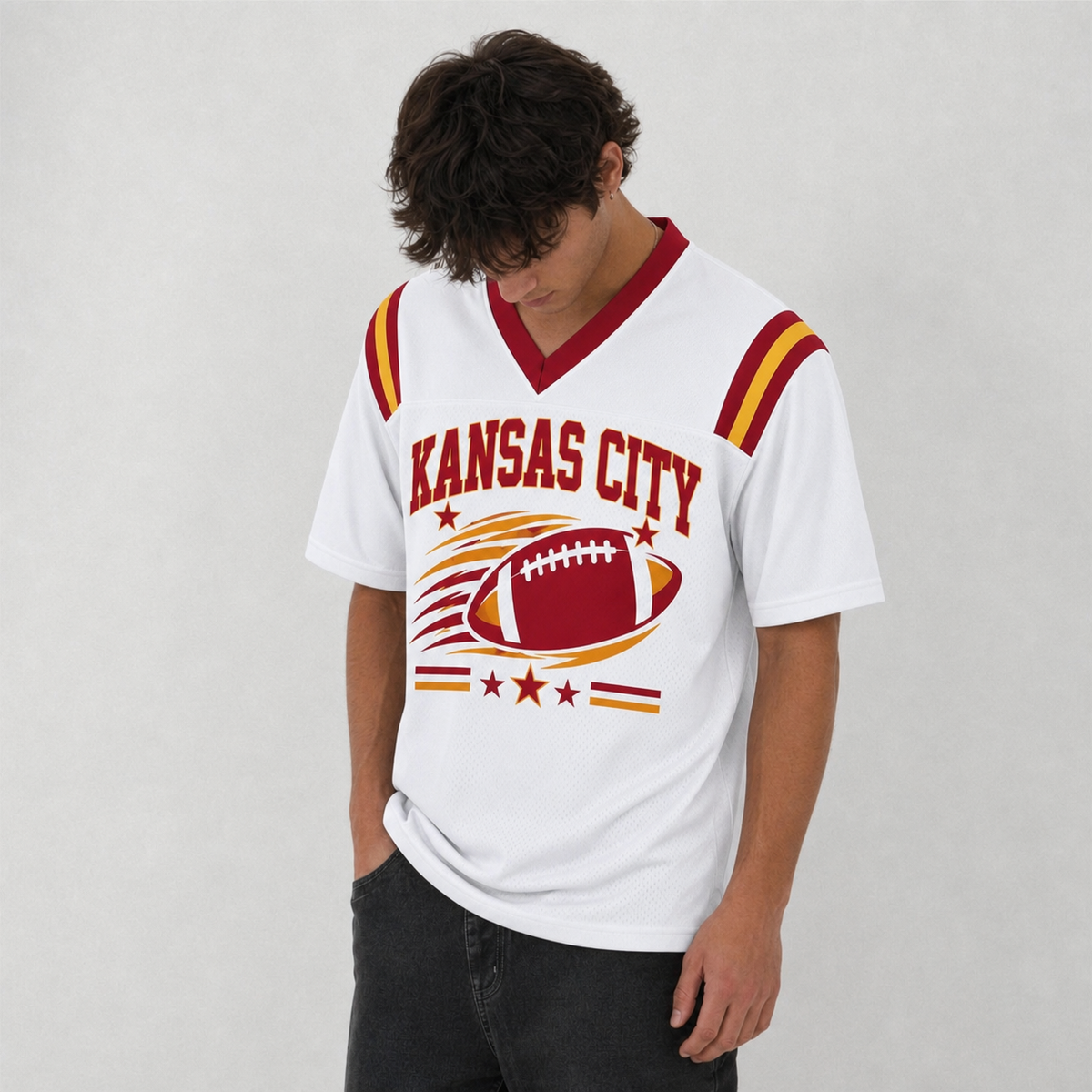 KC White Football Jersey Kansas City Game Day Graphic Shirt