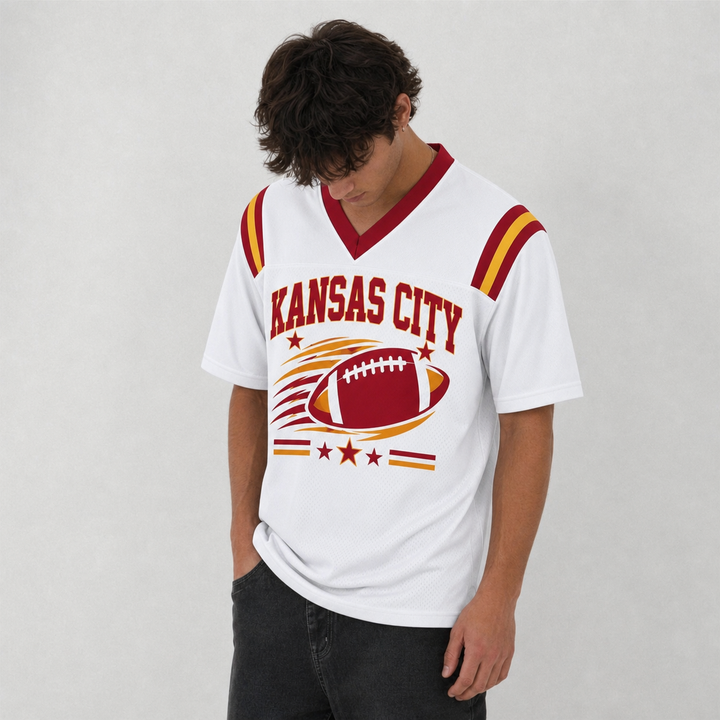 KC White Football Jersey Kansas City Game Day Graphic Shirt