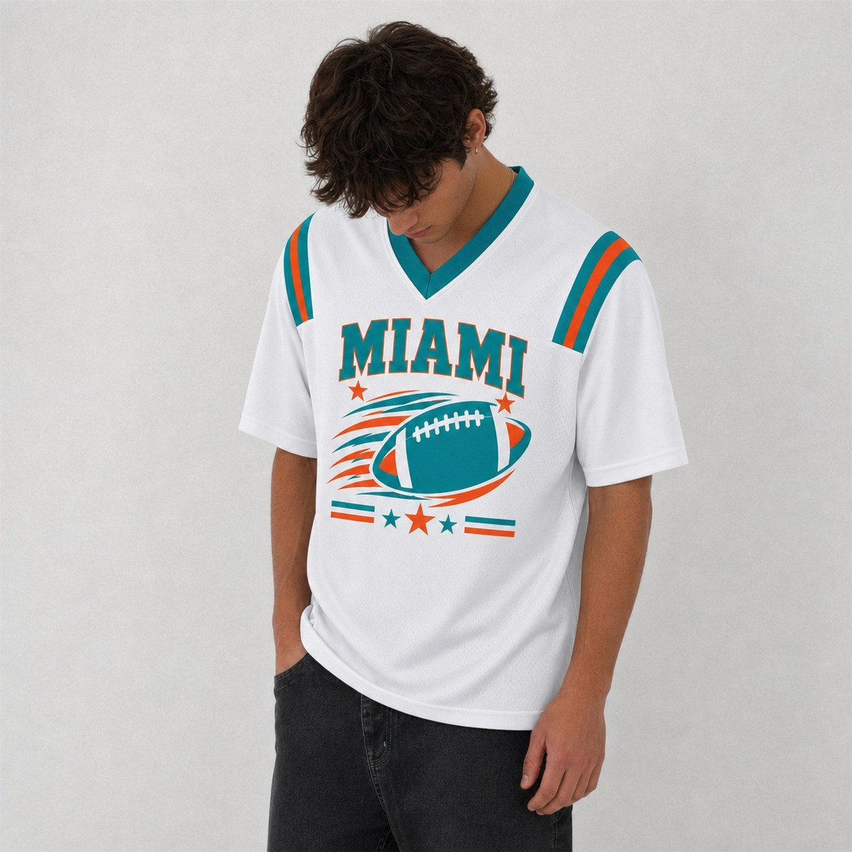 MIA White Football Jersey Miami Game Day Graphic Shirt