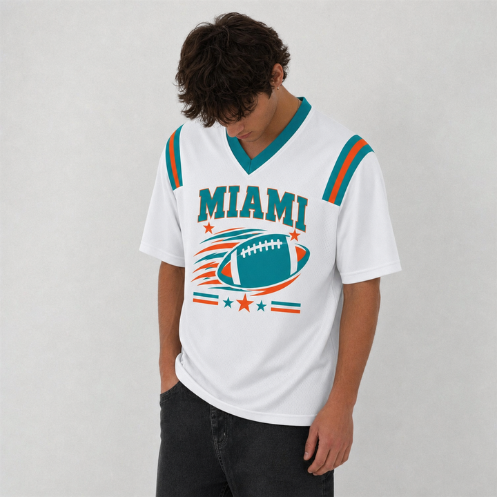MIA White Football Jersey Miami Game Day Graphic Shirt