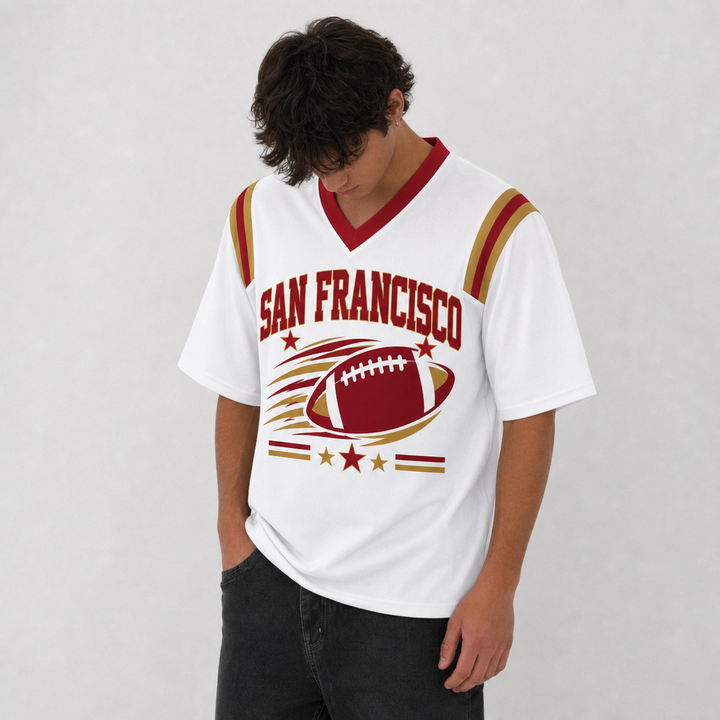 SF White Football Jersey San Francisco Game Day Graphic Shirt