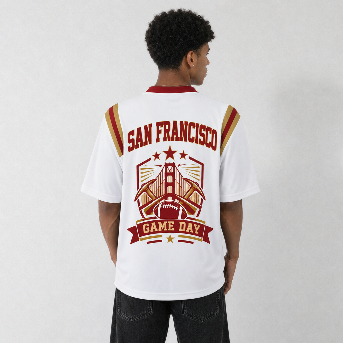 SF White Football Jersey San Francisco Game Day Graphic Shirt