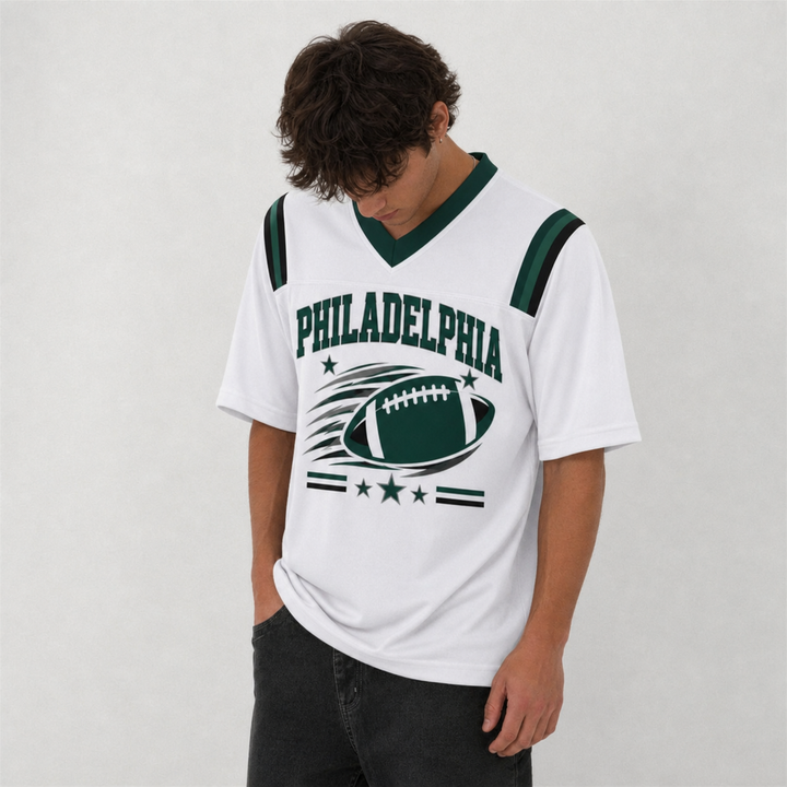 PHI White Football Jersey Philadelphia Game Day Graphic Shirt