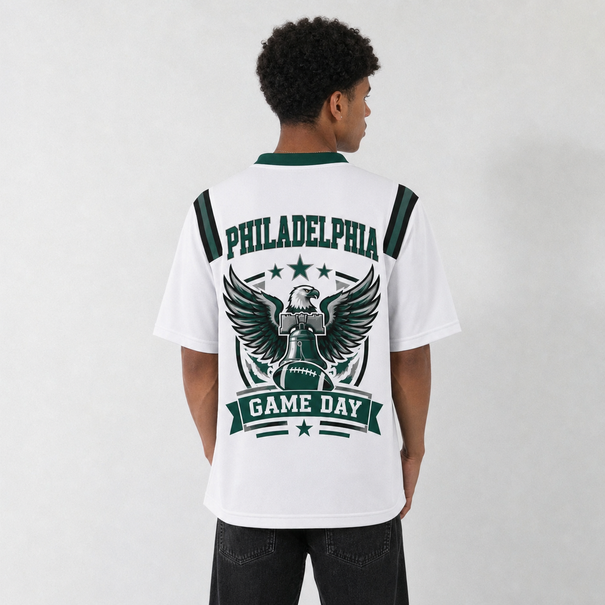 PHI White Football Jersey Philadelphia Game Day Graphic Shirt