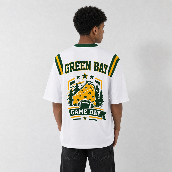 GB White Football Jersey Green Bay Game Day Graphic Shirt