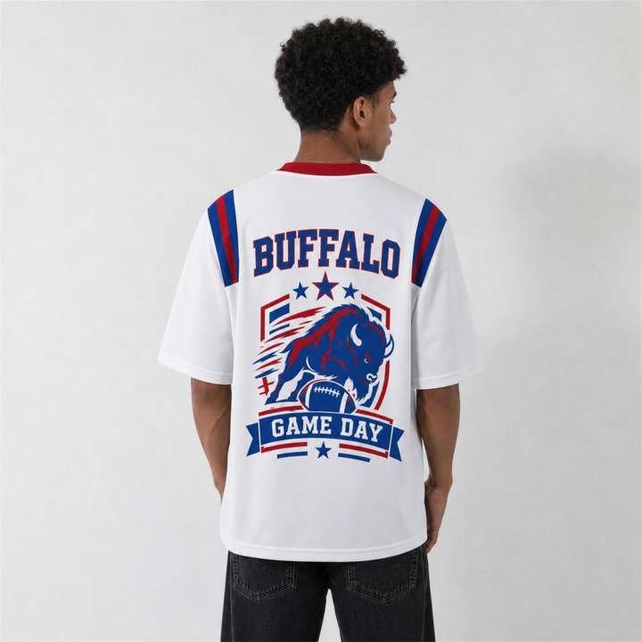 BUF White Football Jersey Buffalo Game Day Graphic Shirt