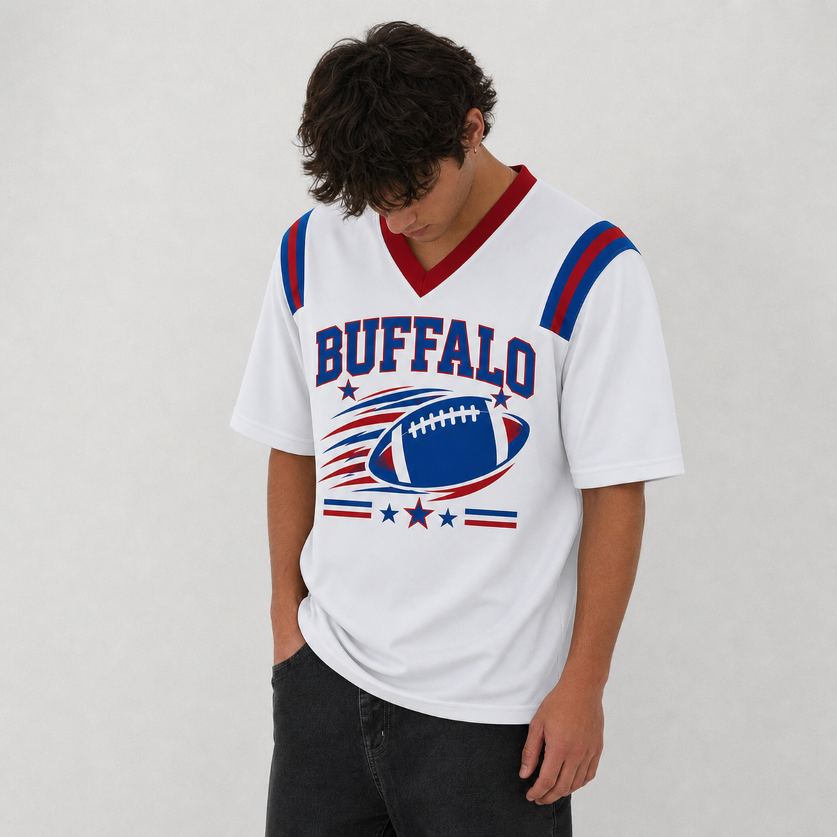 BUF White Football Jersey Buffalo Game Day Graphic Shirt