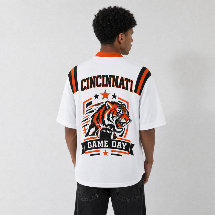 CIN White Football Jersey Cincinnati Game Day Graphic Shirt