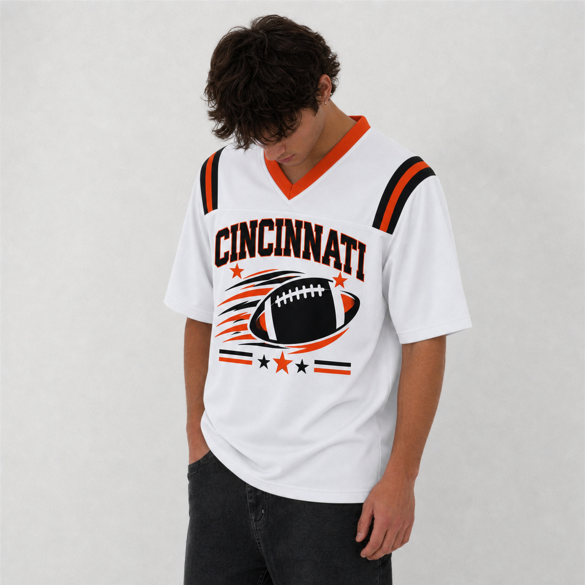 CIN White Football Jersey Cincinnati Game Day Graphic Shirt
