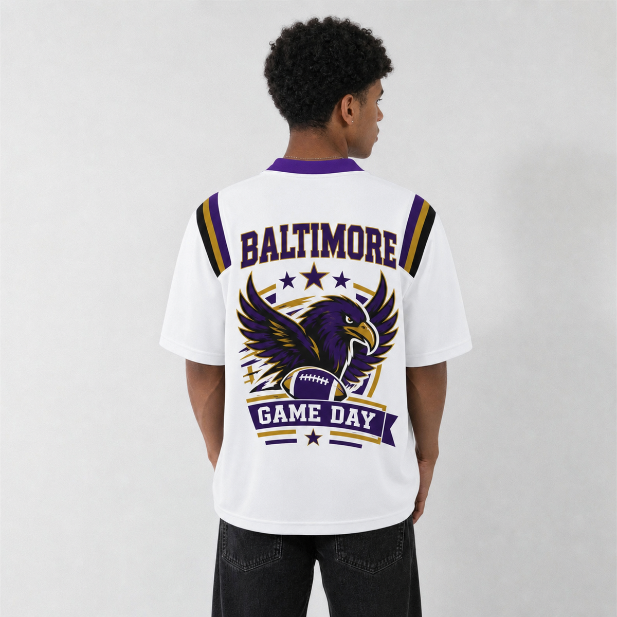 BAL White Football Jersey Baltimore Game Day Graphic Shirt