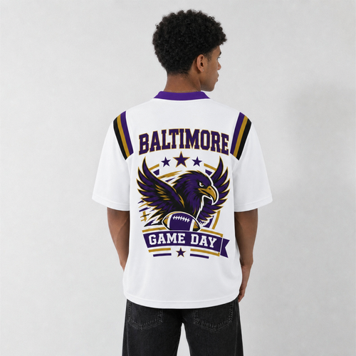 BAL White Football Jersey Baltimore Game Day Graphic Shirt