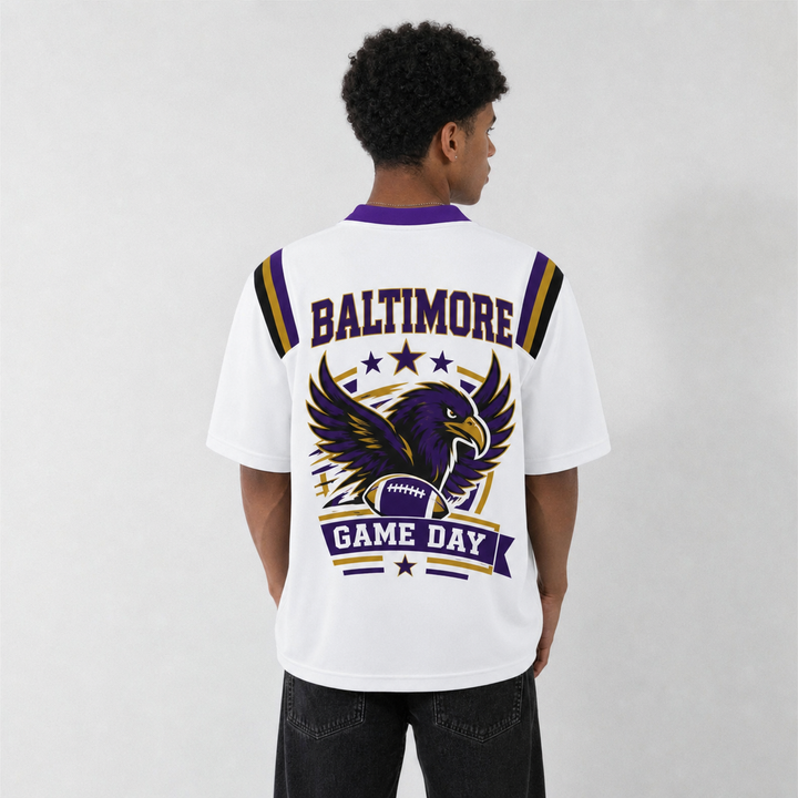 BAL White Football Jersey Baltimore Game Day Graphic Shirt