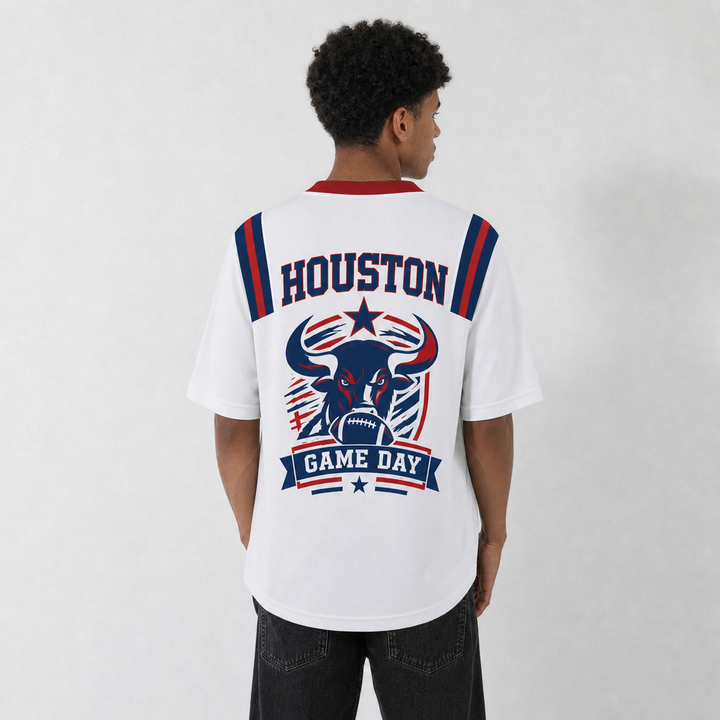 HOU White Football Jersey Houston Game Day Graphic Shirt