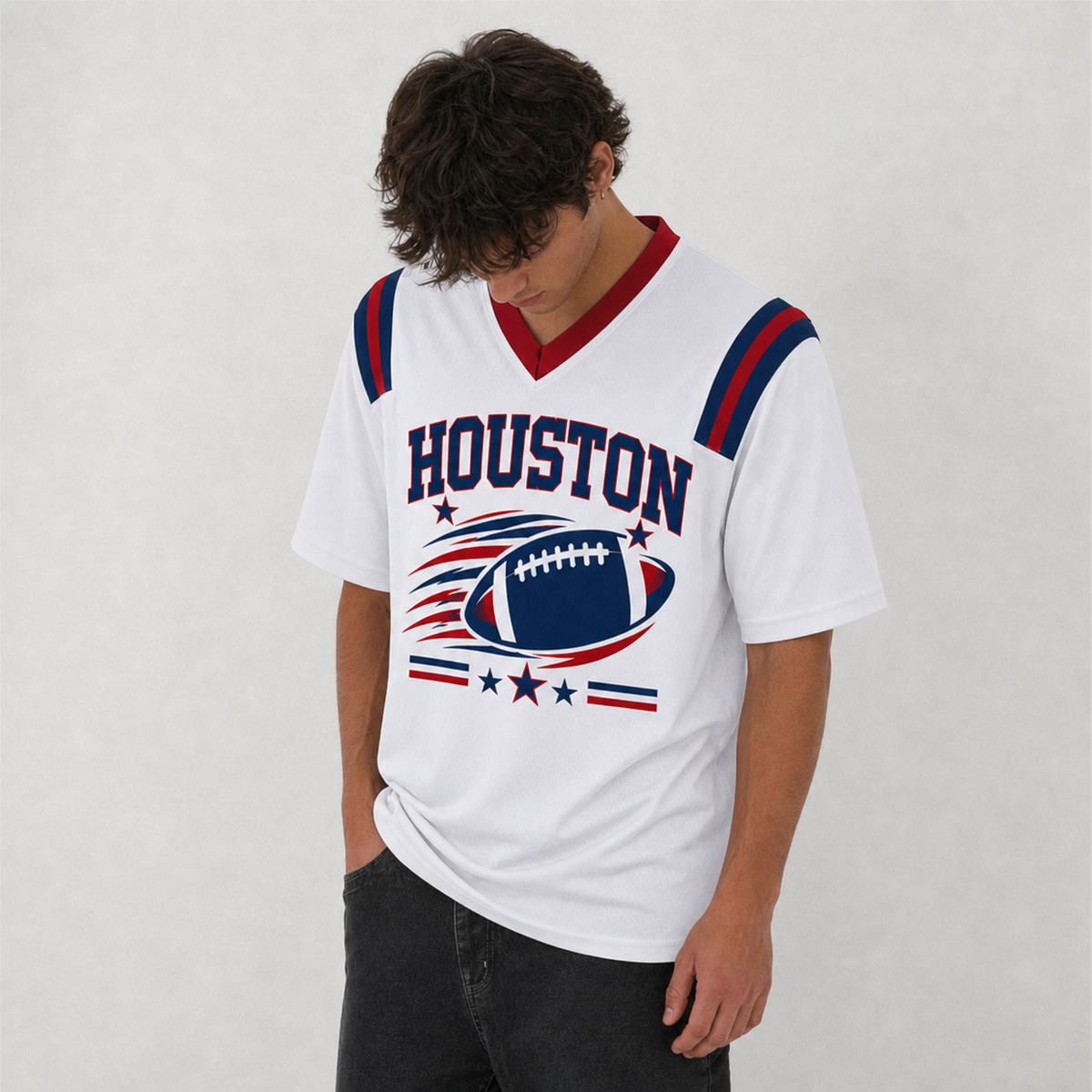 HOU White Football Jersey Houston Game Day Graphic Shirt