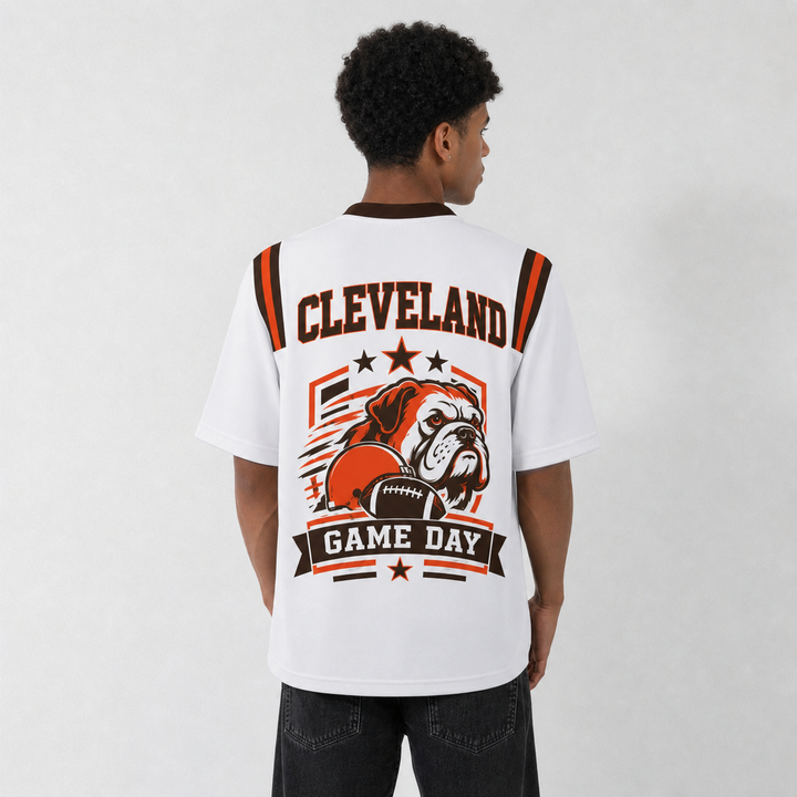 CLE White Football Jersey Cleveland Game Day Graphic Shirt