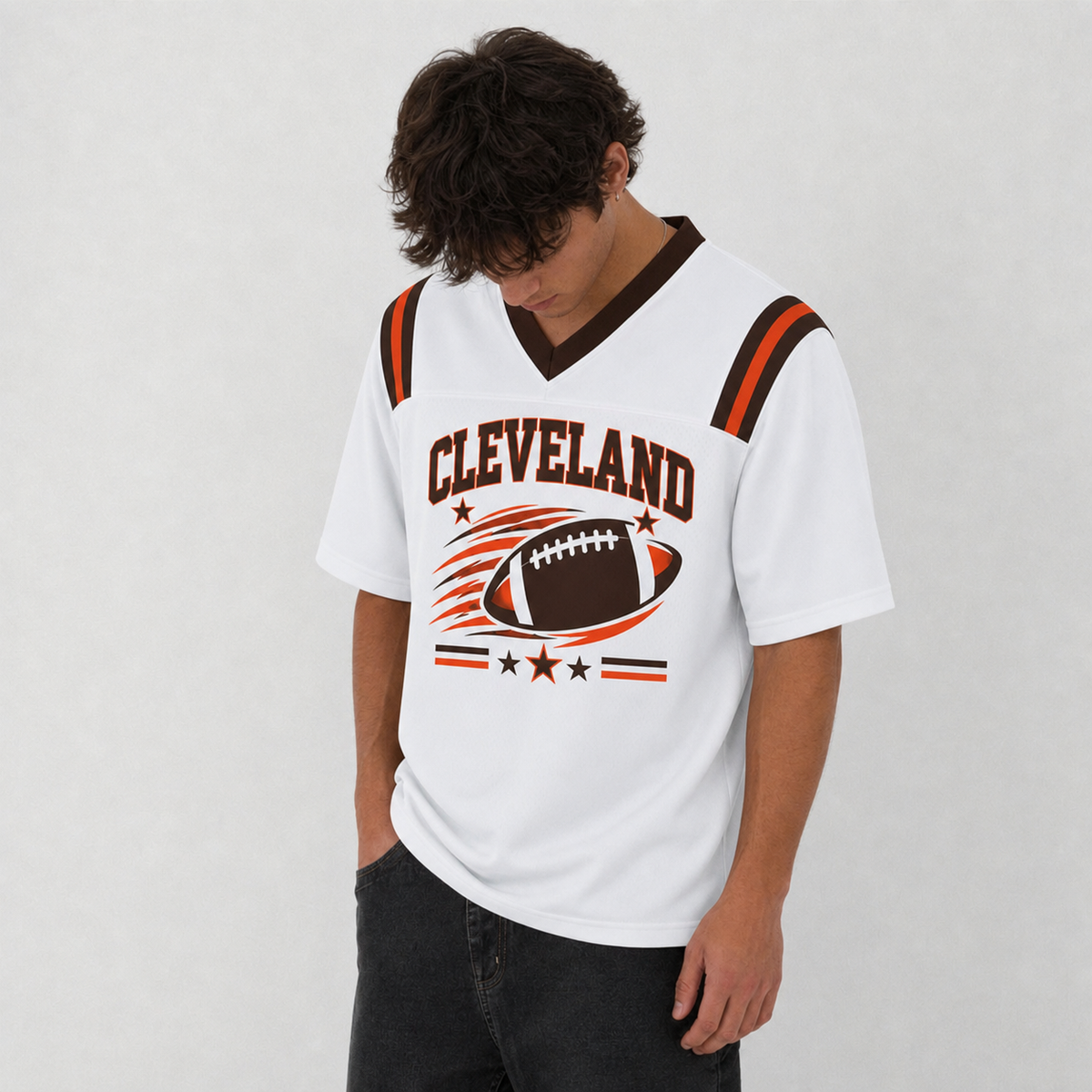 CLE White Football Jersey Cleveland Game Day Graphic Shirt