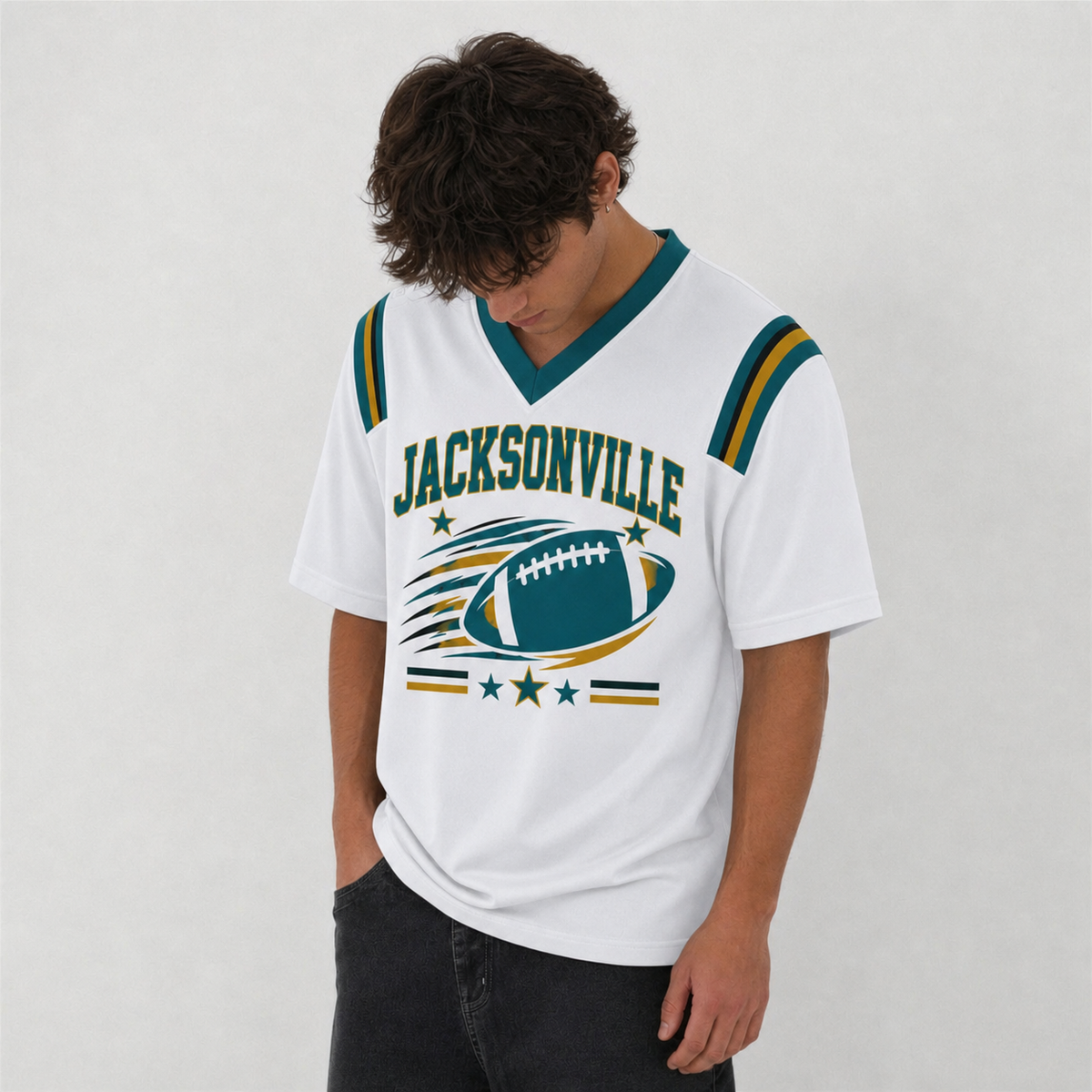 JAX White Football Jersey Jacksonville Game Day Graphic Shirt