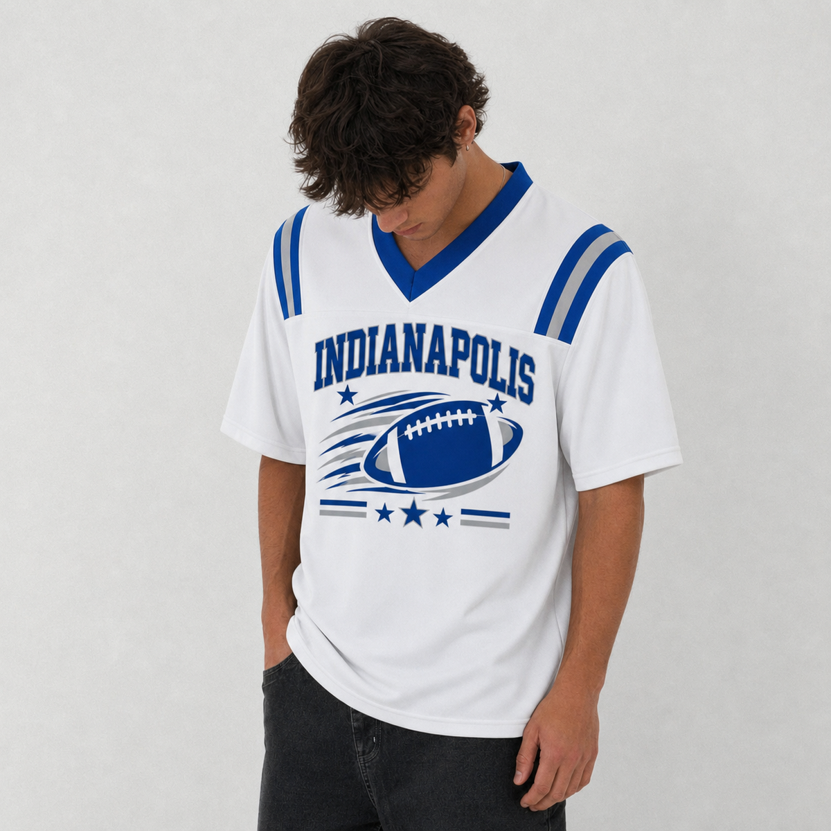 IND White Football Jersey Indianapolis Game Day Graphic Shirt