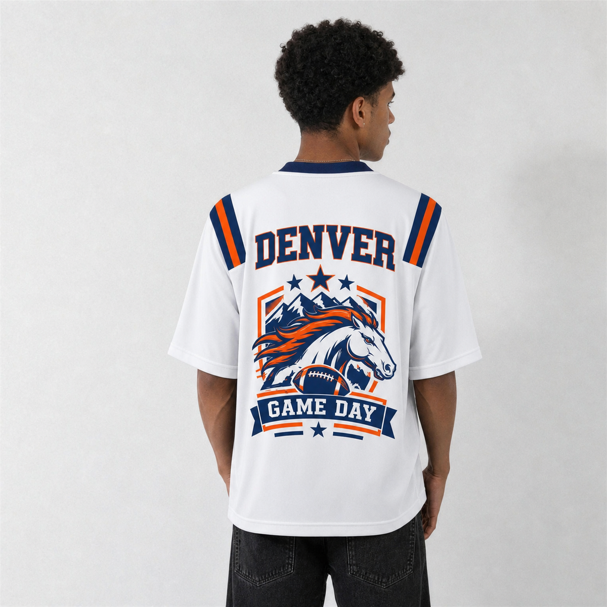 DEN White Football Jersey Denver Game Day Graphic Shirt