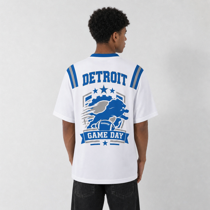 DET White Football Jersey Detroit Game Day Graphic Shirt