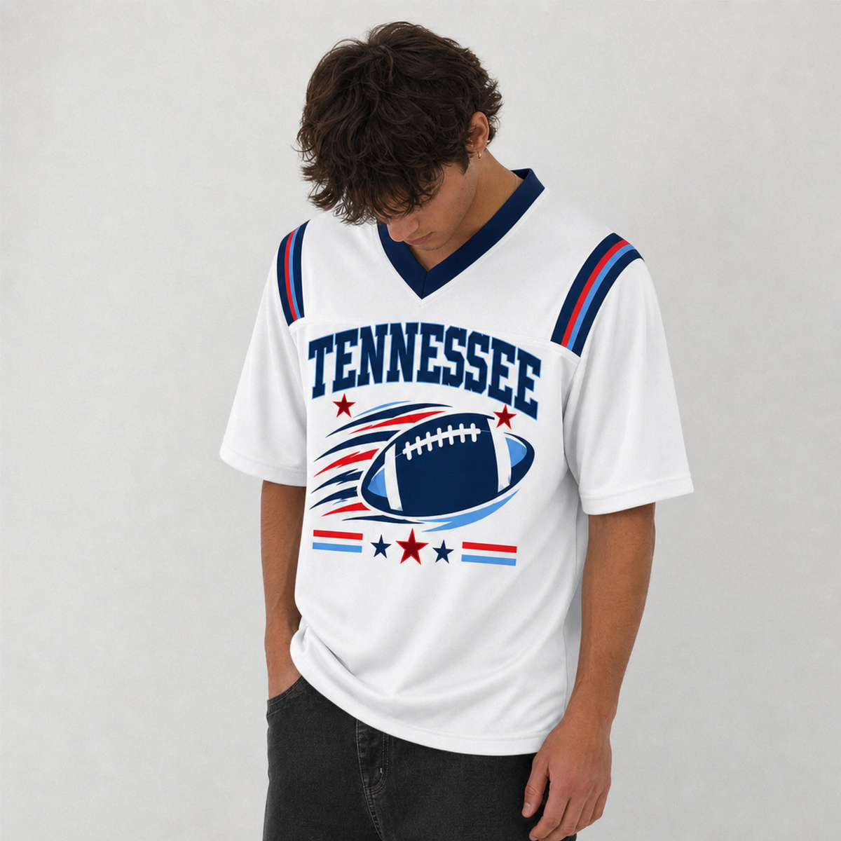 TEN White Football Jersey Tennessee Game Day Graphic Shirt