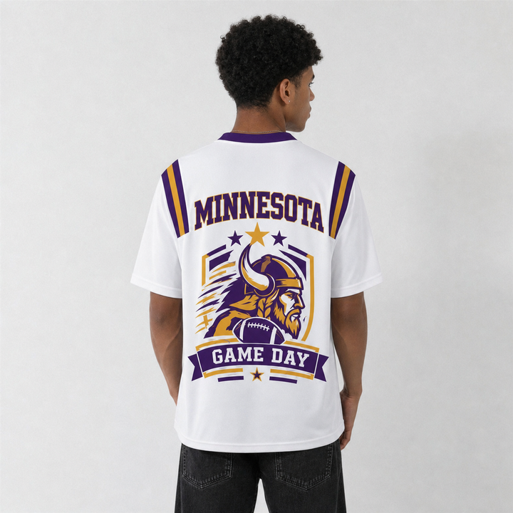MIN White Football Jersey Minnesota Game Day Graphic Shirt