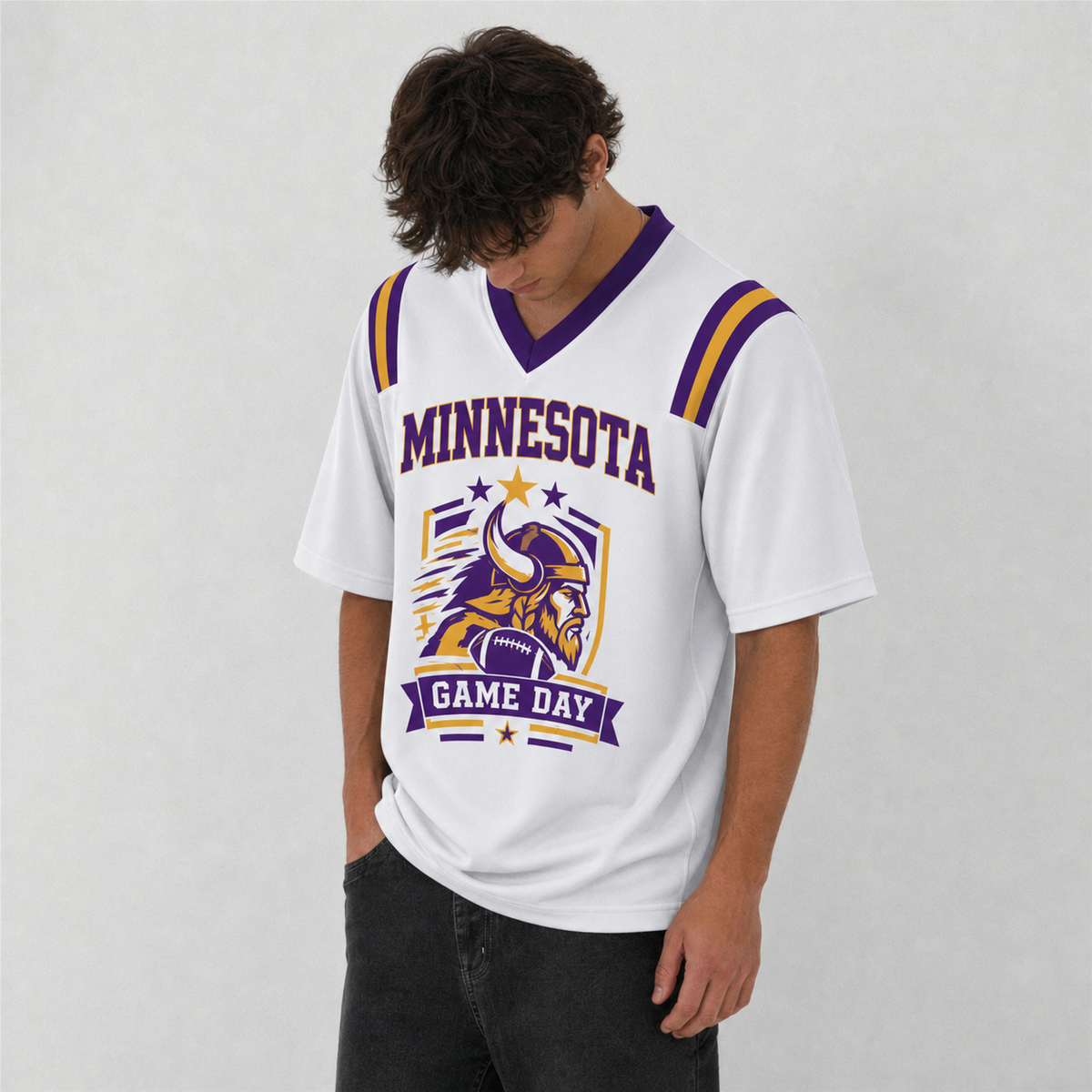 MIN White Football Jersey Minnesota Game Day Graphic Shirt