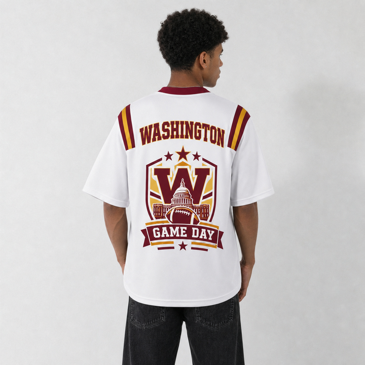 WAS White Football Jersey Washington Game Day Graphic Shirt