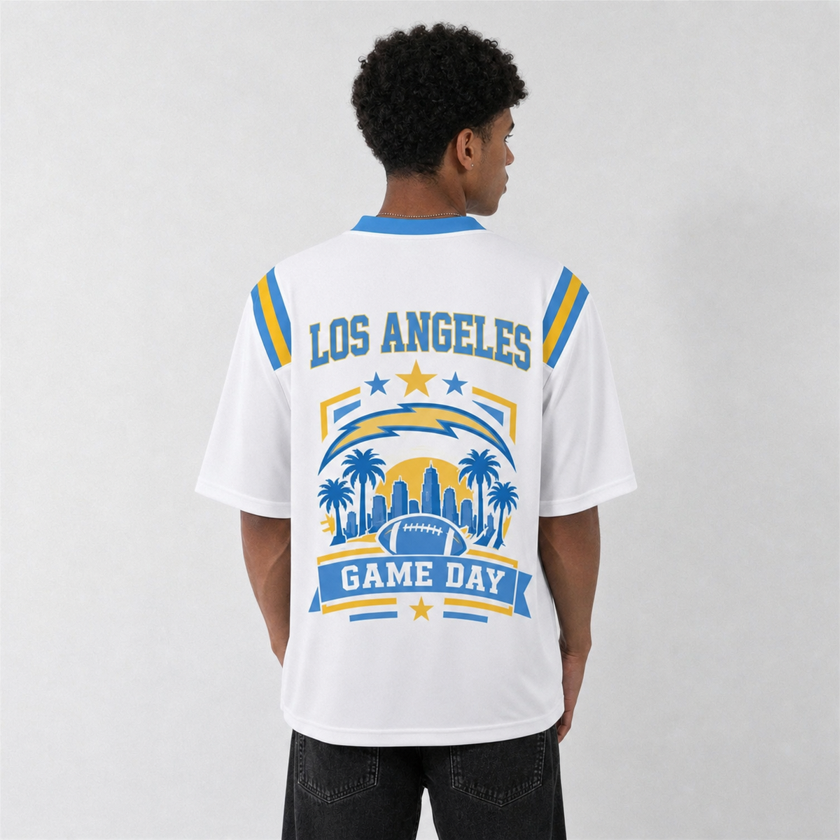 LAC White Football Jersey Los Angeles Game Day Graphic Shirt