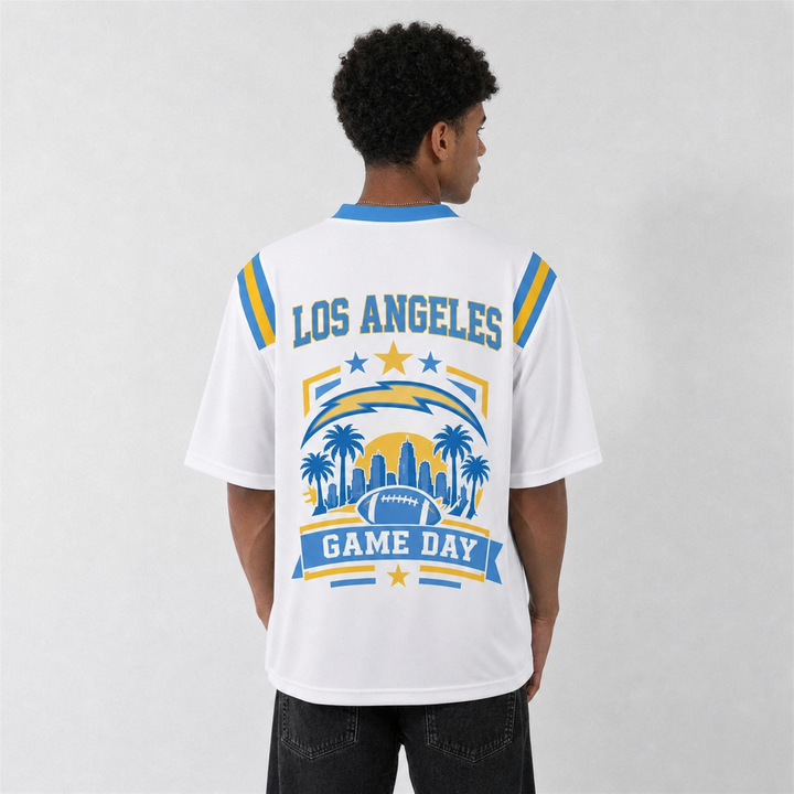 LAC White Football Jersey Los Angeles Game Day Graphic Shirt