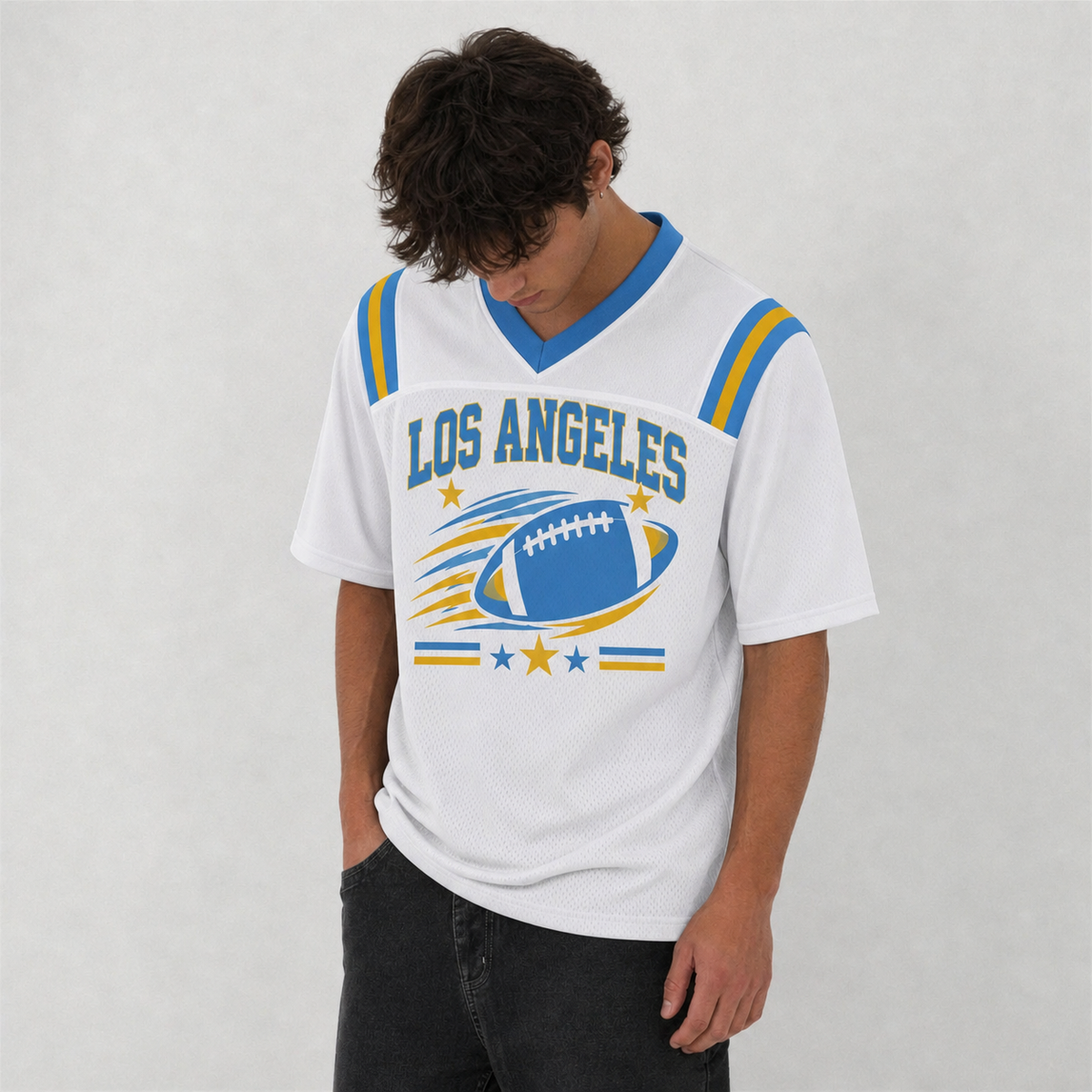 LAC White Football Jersey Los Angeles Game Day Graphic Shirt