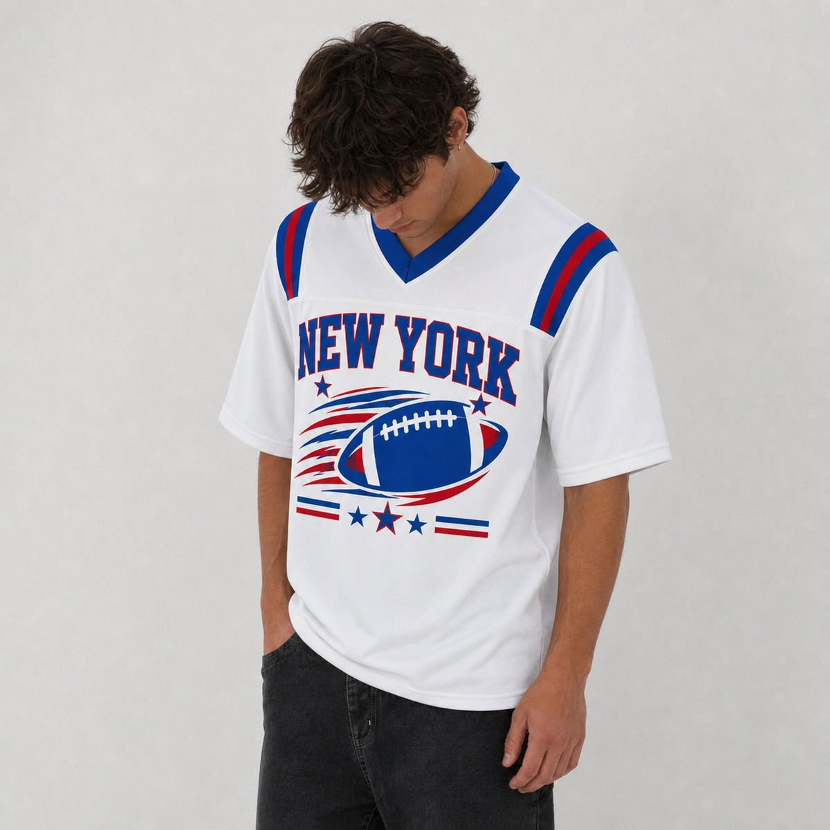 NYG White Football Jersey New York Game Day Graphic Shirt