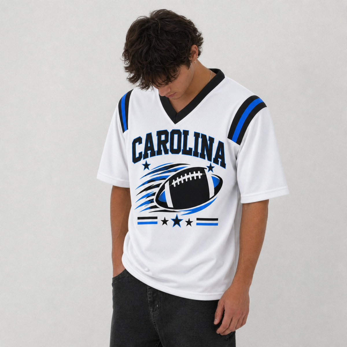 CAR White Football Jersey Carolina Game Day Graphic Shirt