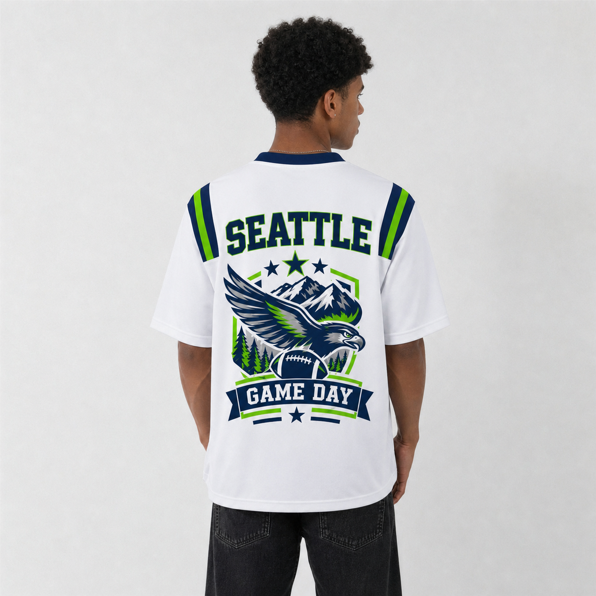 SEA White Football Jersey Seattle Game Day Graphic Shirt