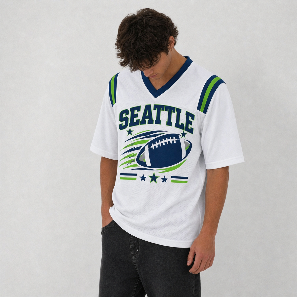 SEA White Football Jersey Seattle Game Day Graphic Shirt