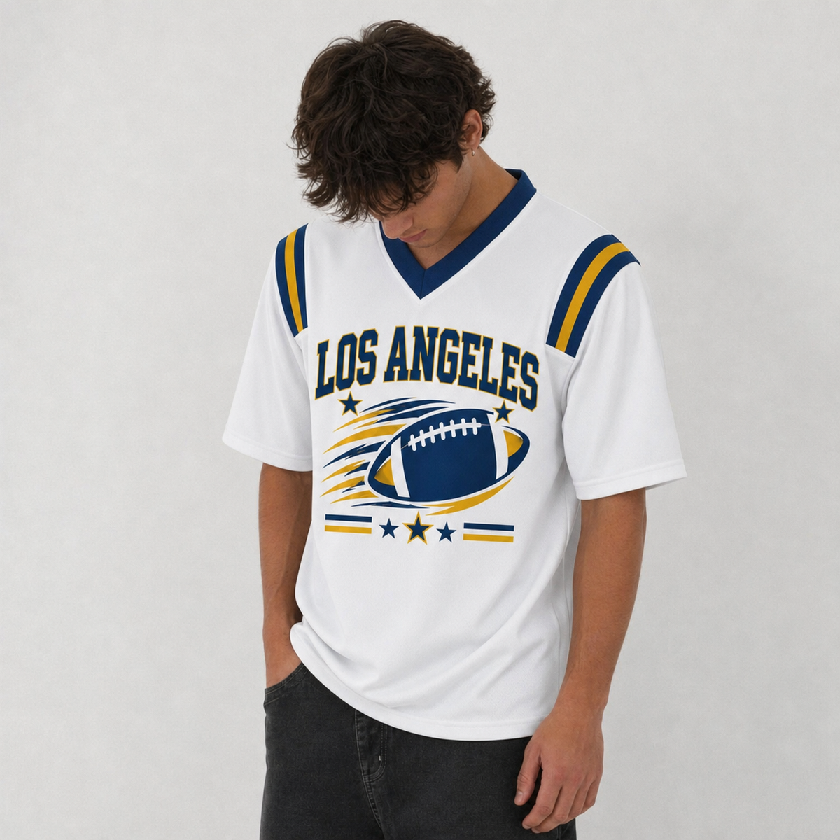 LAR White Football Jersey Los Angeles Game Day Graphic Shirt