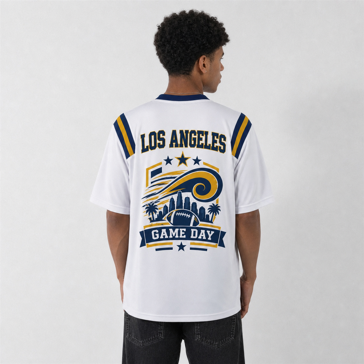 LAR White Football Jersey Los Angeles Game Day Graphic Shirt