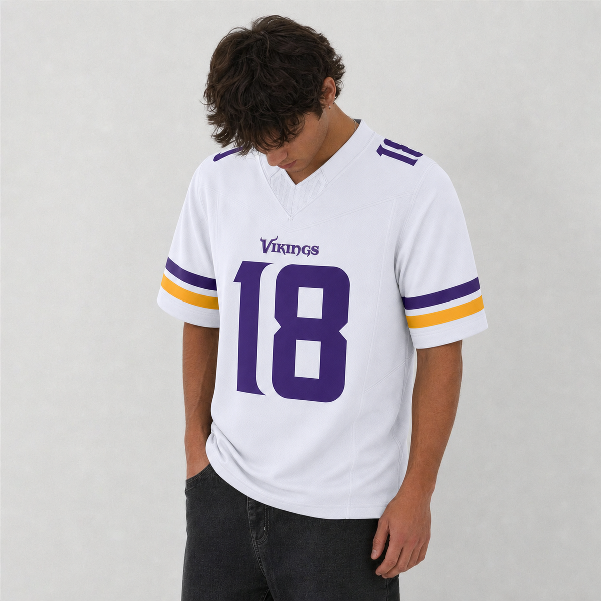 MIN White Football Jersey Number 18 Custom Name and Number