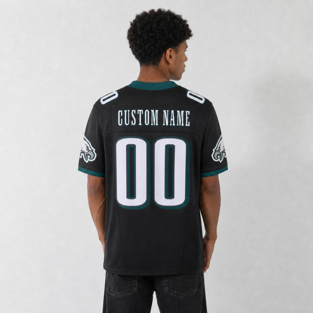 PHI Black Football Jersey Number 00 Custom Name and Number